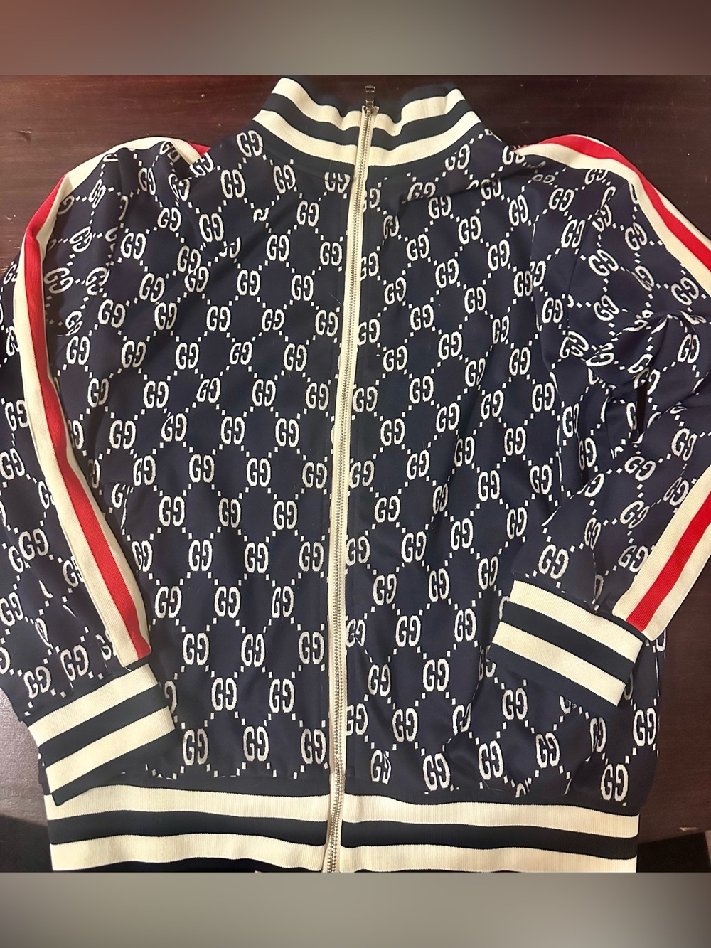 GG Navy Logo Zip-Up Track Jacket